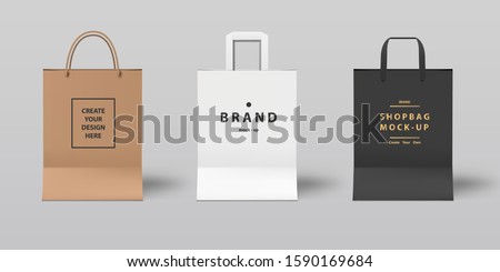 Front view of Realistic shopping bag mock-up set white,black and paper,vector design for branding.