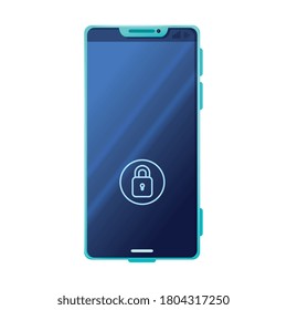 front view, realistic smartphone mockup with padlock security, in white background vector illustration design