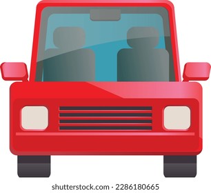Front view of red car in caricature style