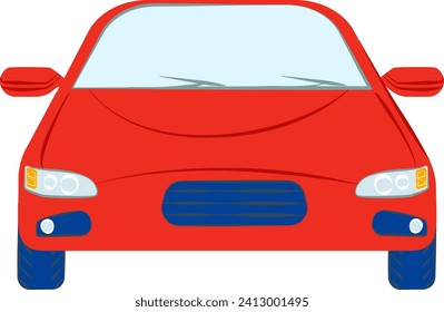 Vista frontal de un auto sedán rojo. Sencillo diseño plano, aislado en blanco, sin gente. Ilustración moderna del vehículo y el vector de vida de la ciudad.