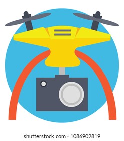 
Front view remote aerial drone with a camera taking photograph or video recording 
