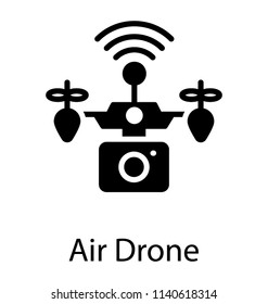 Front view remote aerial drone with a camera taking photograph or video recording 