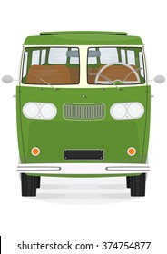 Front view of retro cartoon van on the white background. Vector.