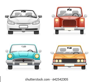 Iconos De Automóviles Modernos Delanteros Conjunto Diseño Aislado Transporte Símbolos de Clipart Vector Ilustración