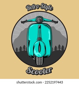 front view retro scooter badges. Urban, street scooter illustrations and graphics.