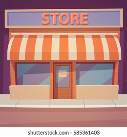 
Front view of the retro store, cartoon vector illustration.