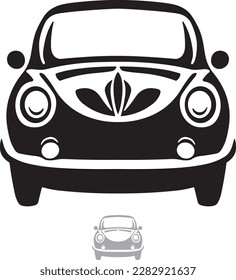 Front view retro style car silhouette illustration