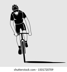 FRONT VIEW RIDING BICYCLE VECTOR. ILLUSTRATION. BLACK AND WHITE