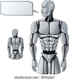 Front view of a robot.  Smaller one has a bigger outline to define it.