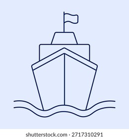 Icono de barco de vista frontal navegando en el mar en estilo de Vector de contorno editable
