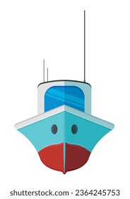 Front View Ship Vector Flat Design Isolated on White Background