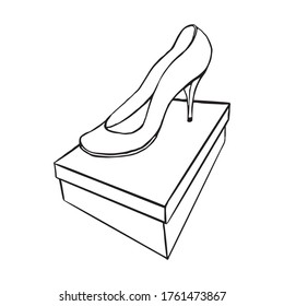 front view of a shoe on the box. outline hand drawn sketch