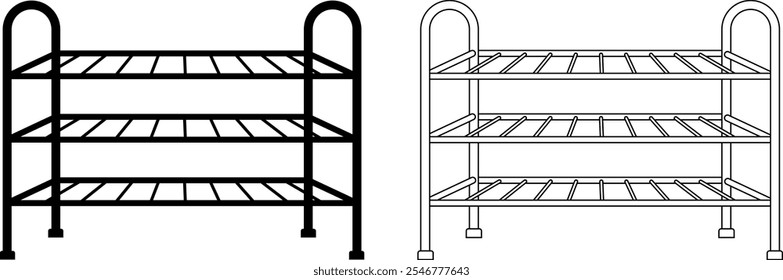 front view shoe rack icon set