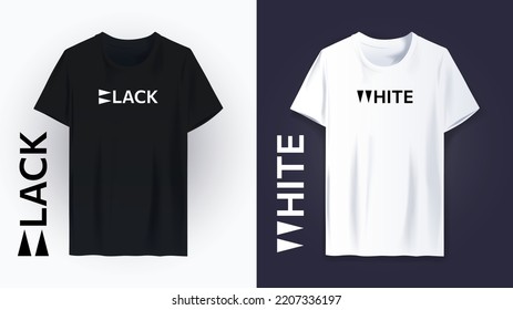 Front View Short Sleeve Black And White T-shirt Mockup Template Design With Black Logo And White Logo. To Display Logo Mockups, T-shirt Screen Printing, Clothing, Apparel, Distributions