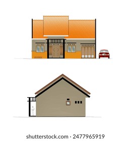 front view and side view of a small residence