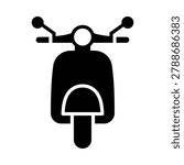 Front view silhouette icon of a vintage motor scooter with two wheeler, mobility