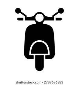 Front view silhouette icon of a vintage motor scooter with two wheeler, mobility