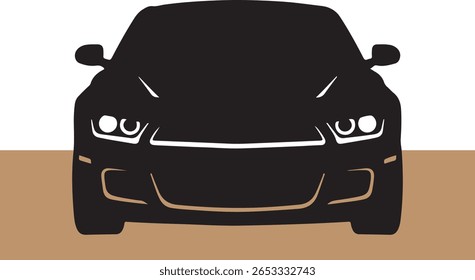 Silhueta de visão frontal de um design de carro preto moderno com faróis elegantes