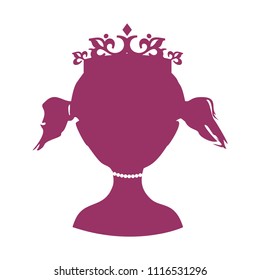 Front view silhouette of a princess or queen. Cute adolescent girl portrait. Fashion branding emblem