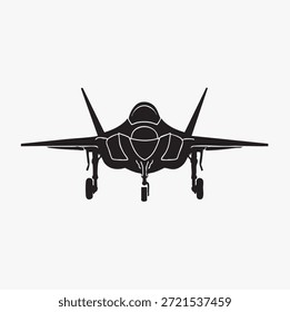 Front View Silhouette of Stealth Fighter Jet with Landing Gear