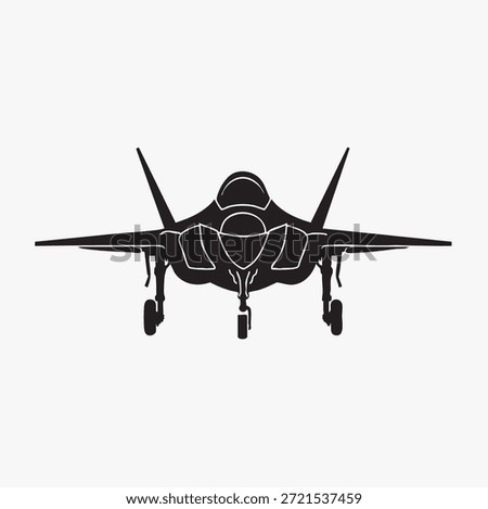 Front View Silhouette of Stealth Fighter Jet with Landing Gear