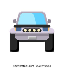 Front view of silver car with big wheels vector illustration. Grey car isolated on white background. Transport, transportation, traveling concept