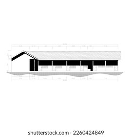 Front view sketch of a one-storey building