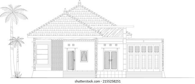 front view sketch of a simple and minimalist house