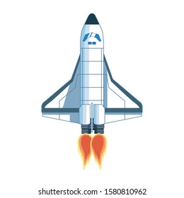 front view of spaceship icon over white background, vector illustration