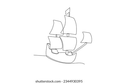 Front view of a speeding ship. Colombus day one-line drawing
