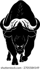 Vista frontal de un gaur salvaje estilizado o búfalo, postura fuerte