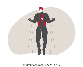 Vista frontal de superhéroe volando con Ilustración vectorial de dibujos animados superhumanos.