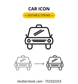 Front view taxi car modern linear icon with editable stroke
