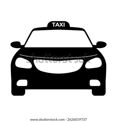Front View of Taxi Car Vector Silhouette Illustration. This vector illustration features a black silhouette of a modern taxi car viewed from the front.