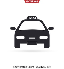Front view taxi icon. Transportation concept. Vector illustration isolated on white background.
