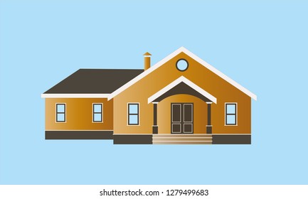 Front view and technical drawing of a house