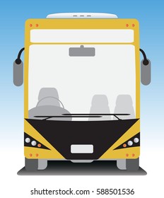 Front view of Tourist bus on blue sky background