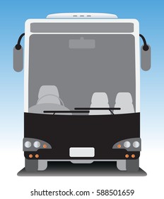 Front view of Tourist bus on blue sky background