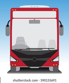 Front view of Tourist bus on blue sky background