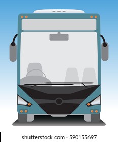 Front view of Tourist bus on blue sky background