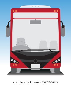 Front view of Tourist bus on blue sky background