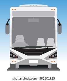 Front view of Tourist bus on blue sky background