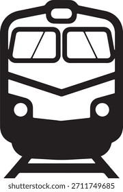 Front view train silhouette minimal bold line railway transportation icon with clean outline for travel map graphics