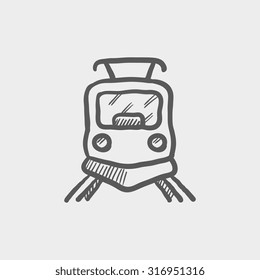 Front view of train sketch icon for web, mobile and infographics. Hand drawn vector dark grey icon isolated on light grey background.
