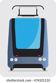 Front view of Tram car or trolley car flat design Vector Illustration
