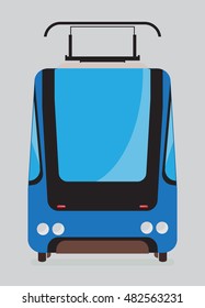 Front view of Tram car or trolley car flat design Vector Illustration