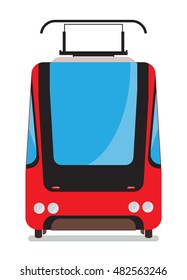 Front view of Tram car or trolley car flat design Vector Illustration