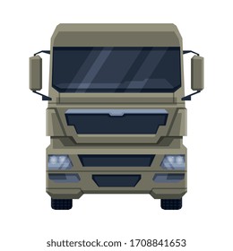 Front View of Truck, Cargo Freight Delivery Semi Truck Flat Vector Illustration