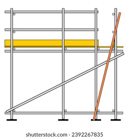Front view of tubular scaffolding system vector illustration. Connected steel pipes by couplers for falsework and working platforms. Construction equipment for work at height.