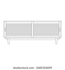 Front view of TV cabinet with rectangular top and storage compartments. Minimal and functional furniture for living room or entertainment space